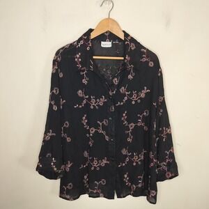 Apparenza Floral Embroidered Shirt Sheer Button Down